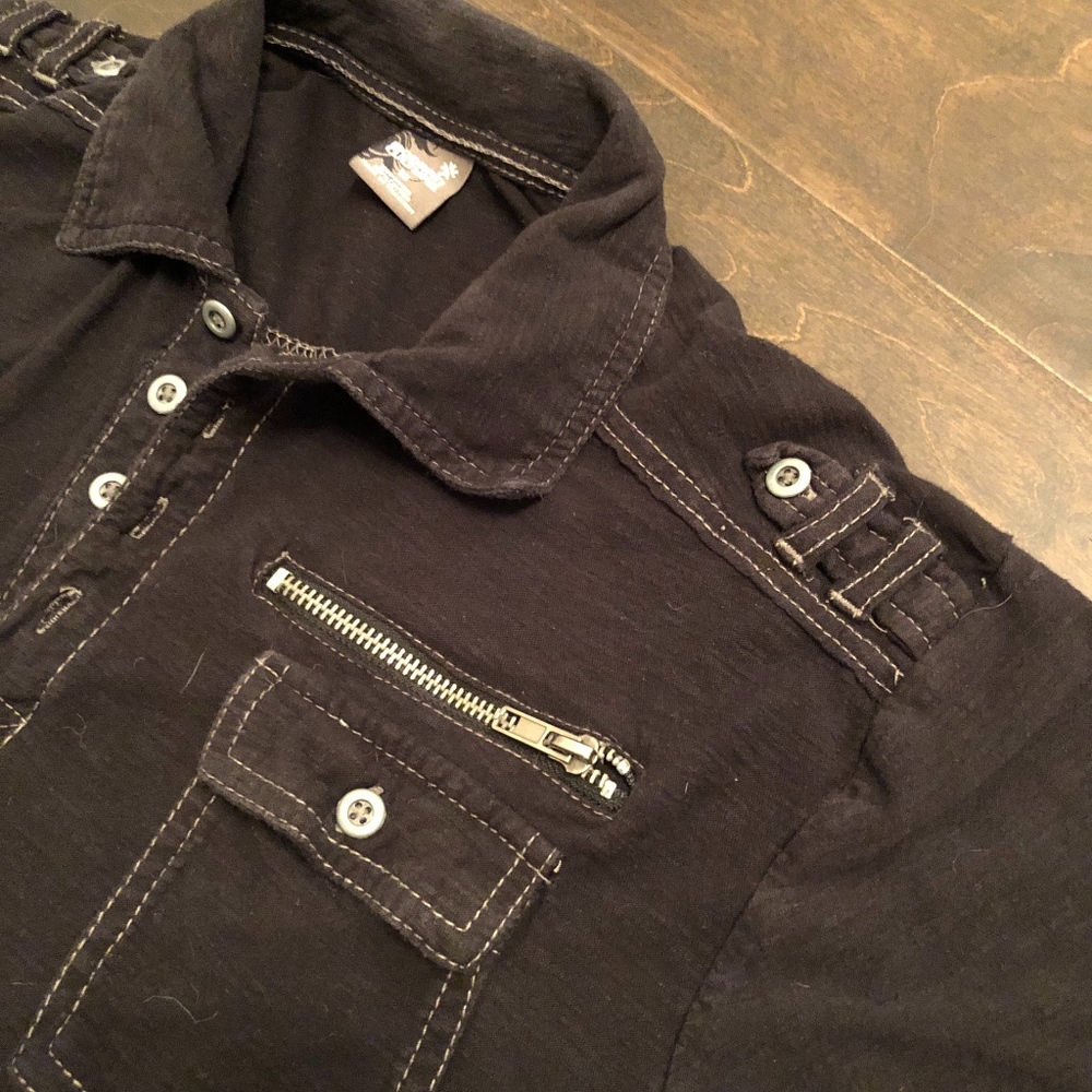 Black Vintage Style Short Sleeve Polo